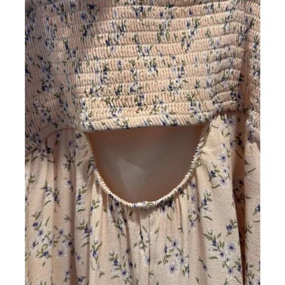 American Eagle Size Medium Floral Print Peach Dress Cut Out Back Sundress Boho - Picture 7 of 7